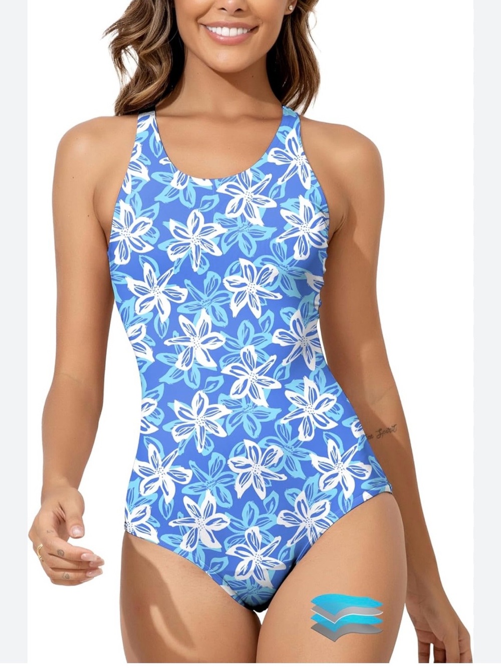🌴🌴Blue Floral One-Piece Swimsuit with Scoop Neck
